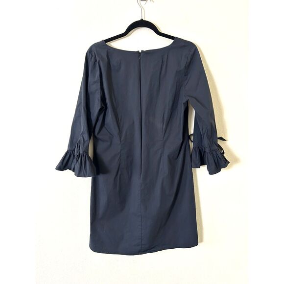 J Crew Ruffle Tie-Sleeve Shift Dress Size 12 Black V Neck Cotton 3/4‎ Sleeves - Picture 2 of 9